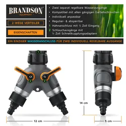Brandson, Schlauchanschluss + Schlauchverbinder, 3x 2-fach Wasserverteiler, Gartenschlauch Schlauchverteiler, 3/4 Zoll (37.50 mm)