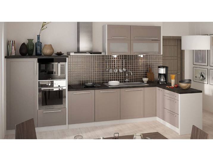 Feldmann-Wohnen Winkelküche Kvantum, (Kvantum), 350x150cm grau / beige matt