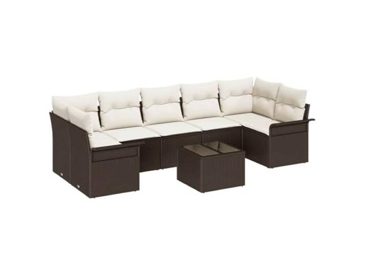 GHVBNMF 8-Teilig Modular Lounge Set Poly Rattan Outdoor Gartensofa Braun Wetterfeste Sitzgruppe aus PE-Rattan mit bequemen Polstern und Couchtisch für die stilvolle Gestaltung auf der Terrasse.