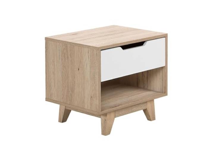 Nachttisch weiss/heller Holzfarbton Schublade modernes Design Spencer