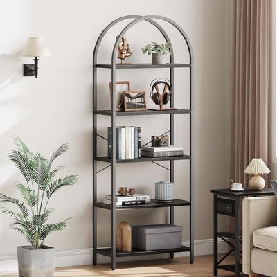 Garvee 5-Tier Arched Gold & White Marble Effect Metal Frame Bookshelf, Black