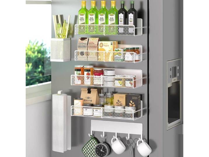 Lot de 7 étagères à épices magnétiques pour réfrigérateur 100% métal organiseur à épices de cuisine avec crochet MEUBLE A EPICES