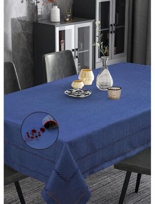 Violet Linen Hem Stitch Border Vintage Pattern Tablecloth