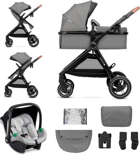 3-in-1 Kinderwagen - Reisebett für Babys - Komfortables Reisen - Inklusive Autositz - Bis zu 25 kg - Grau