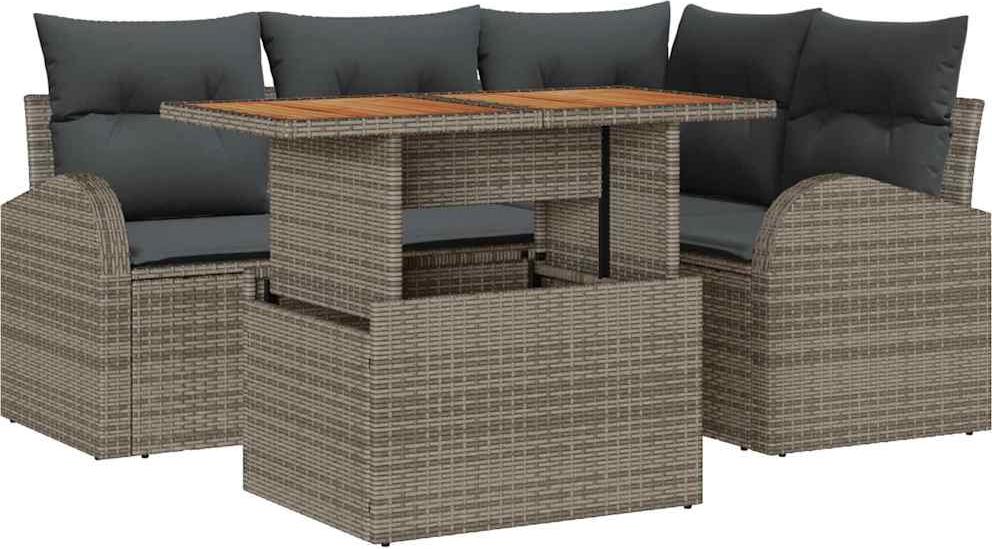 Modulares Garten-Sofa-Set, 5-teilig, mit reichlich Stauraum & wasserdichten Beuteln, Poly Rattan & Stahl, Grau, 4 Sitzplätze