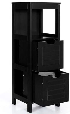 Costway Bathroom Wooden Floor Cabinet Multifunction Storage Rack Stand Organizer-Black