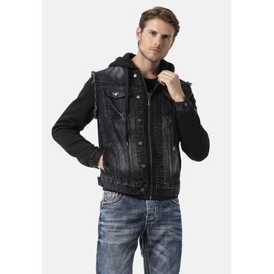 Jeansjacke CIPO & BAXX "CJ307", Herren, Gr. S, schwarz, Stoff, 100% Baumwolle, unifarben, slim fit normal, Manschette, Jacken Jeansjacke, Abgerundet mit metallischen Details