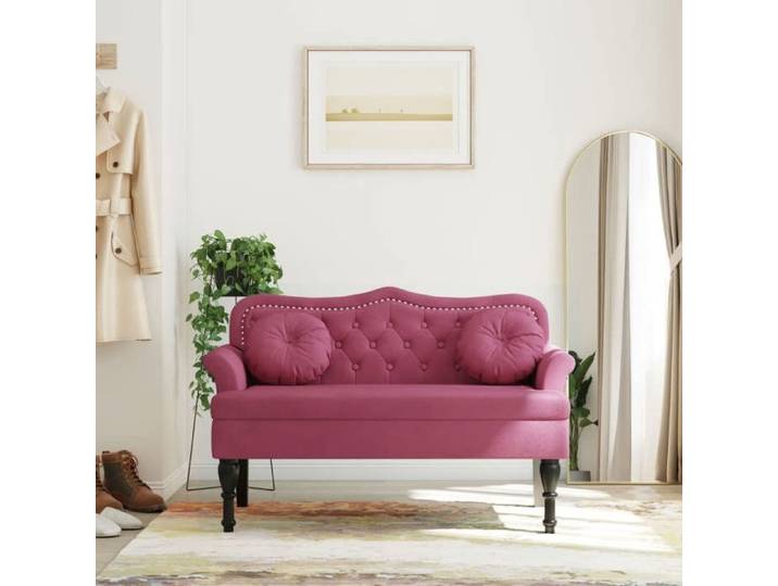 Banc banquette en velours - VIDAXL - 120 5x65x75 cm - Rouge bordeaux - Velours doux - Capitonné avec boutons