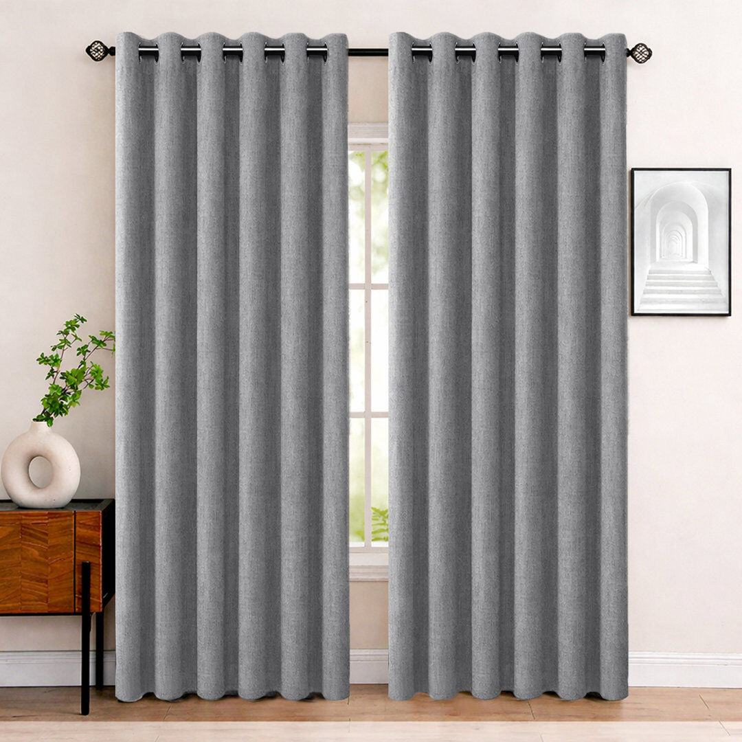 Aspire Homeware Linen 100% Blackout Curtain Pair for Hotel Style Bedroom Comfort Charcoal 168cm Width x 183cm Drop