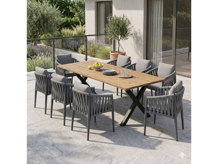 OUTLIV. Lena Gartenmöbel-Set XL (8 Plätze) Tisch 240x100cm Dunkelgrau