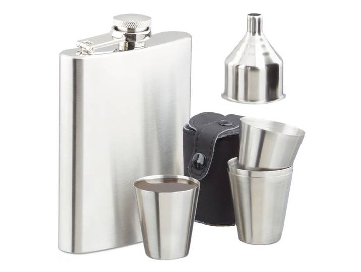 Relaxdays Flachmann Set Edelstahl 7 teilig