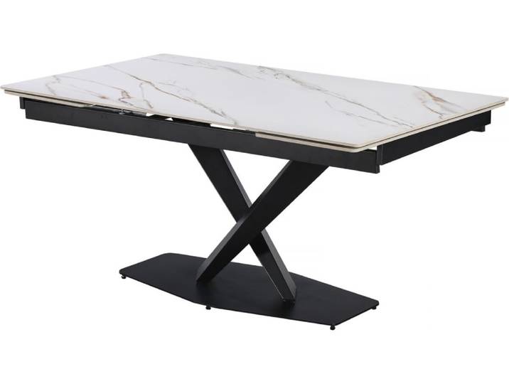 Table à manger extensible en céramique blanche et grise l160 cm