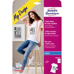 Avery-Zweckform My Design T-Shirt MD1002 Tintenstrahl Textilfolie DIN A4 für helle Textilien, Optimiert für Tintenstrahl 10 Blatt