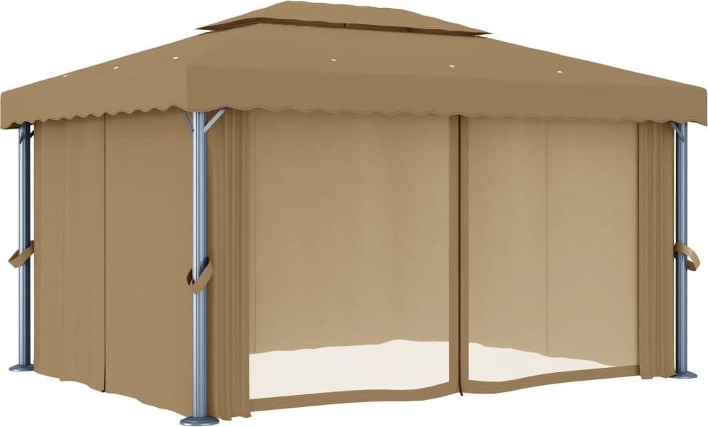 vidaXL Paviljoen met gordijn, 4 x 3 meter, taupe, aluminium
