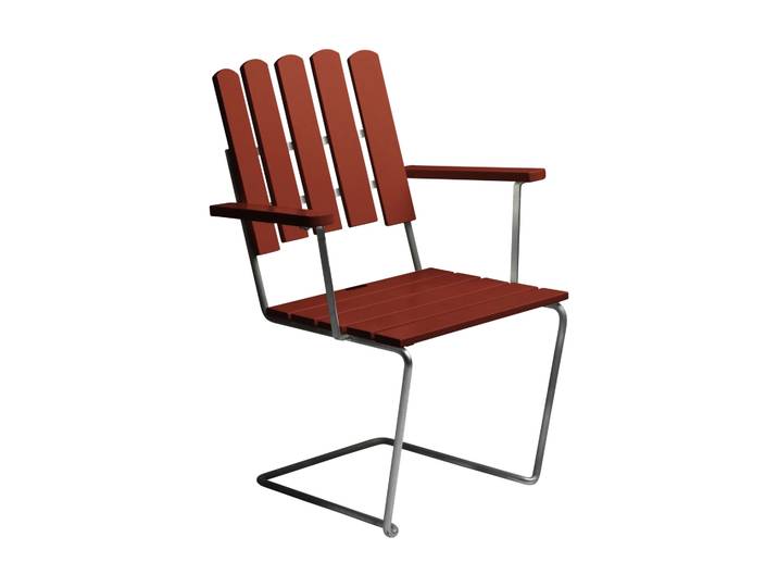 Grythyttan Stålmöbler Fauteuil A2 Chêne laqué rouge foncé-châssis galvanisé à chaud