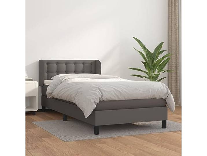 Kunstleder Boxspringbett verstellbares Kopfteil Taschenfederkern Grau Boxspringbett mit Matratze 100x200 cm Grau Kunstleder Höhenverstellbares Kopfteil Taschenfederkern Topper Set