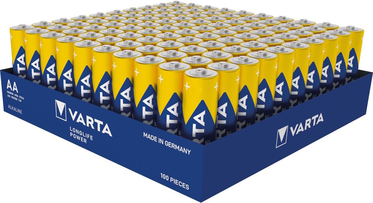 Tray of 100 Varta Longlife Power AA LR6 Alkaline Batteries