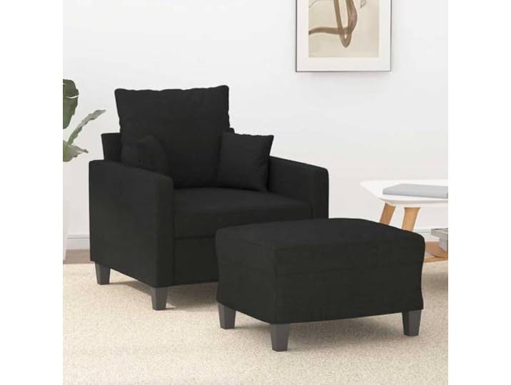 HEFZGDB Sessel mit Hocker Schwarz 60 cm Stoff Modernes Design Wohnzimmer Sitzgruppe Bequem Polsterung Strapazierfähig Atmungsaktiv Robustes Gestell Sperrholz Metall Kompakt