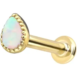 14 Karat Gold Labret mit Innengewinde SYNTHETISCHER OPALTROPFEN
