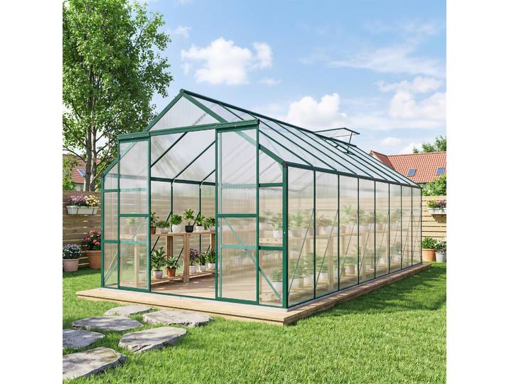 Outsunny Serre Aluminium Polycarbonate 244x500cm avec Fondation