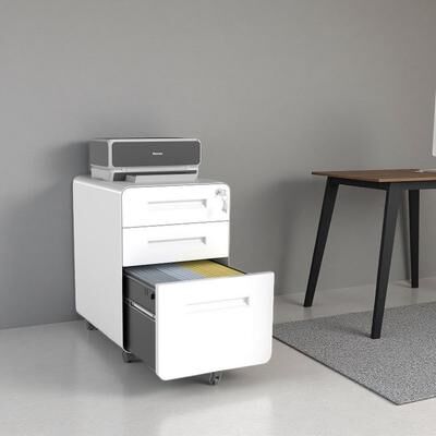 VIVIADORE 3 Drawer Rolling Metal File Cabinet with Lock,Wide Mobile Metal Filing Cabinet with Swivel Casters and Anti-Tip Safety Interlock