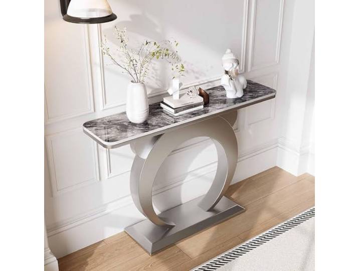 KAFHGEIN Konsolentisch Schmal mit Sintersteinplatte und Metallbasis Konsolentisch mit Sintersteinplatte, Metallbasis, stabilem Gestell und schmalem Design für Flur, Eingangsbereich, Foyer