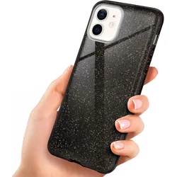 iPhone 12 Hülle Glitzer Schwarz – ONEFLOW Glitter Case, 3in1 Silikon, Funkelnd, Stoßfest, Dünn, Glamour-Black