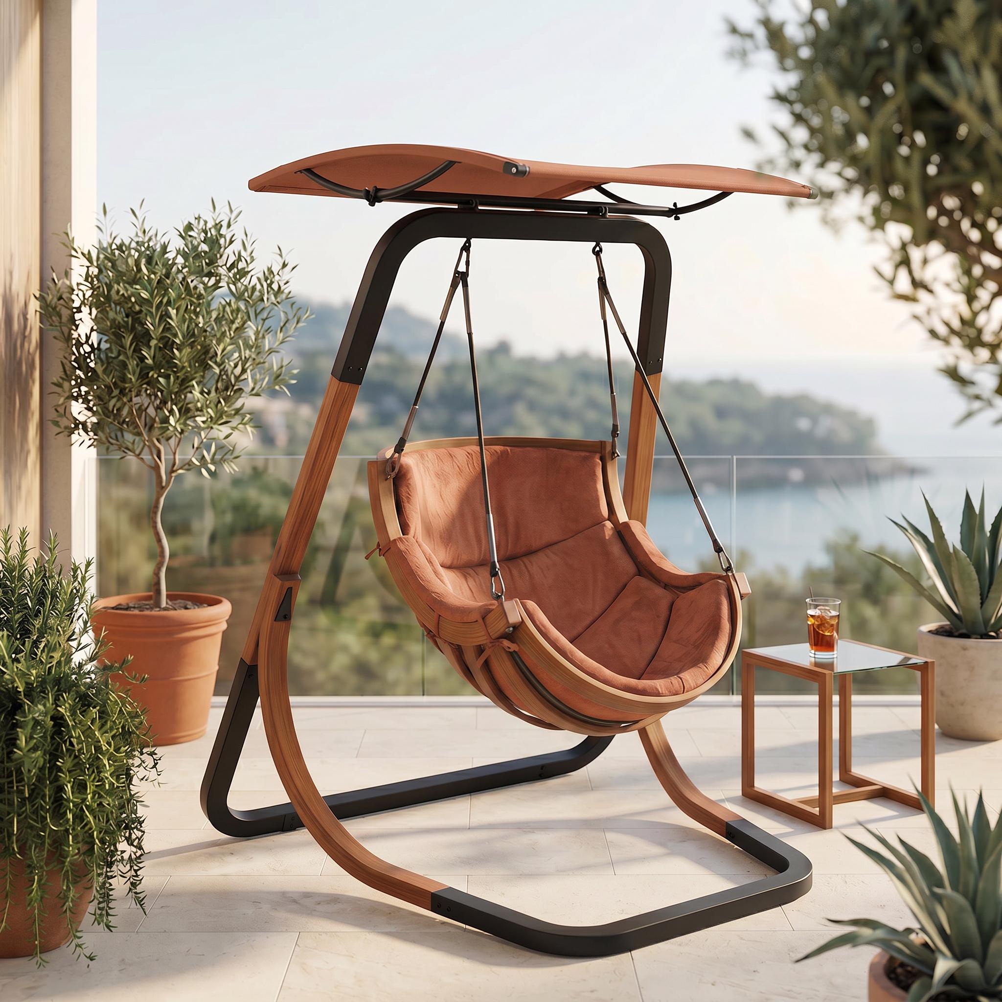 Hängesessel mit Dach - Loungesessel mit Regen-Sonnenschutz . Bezug Terracotta #3705