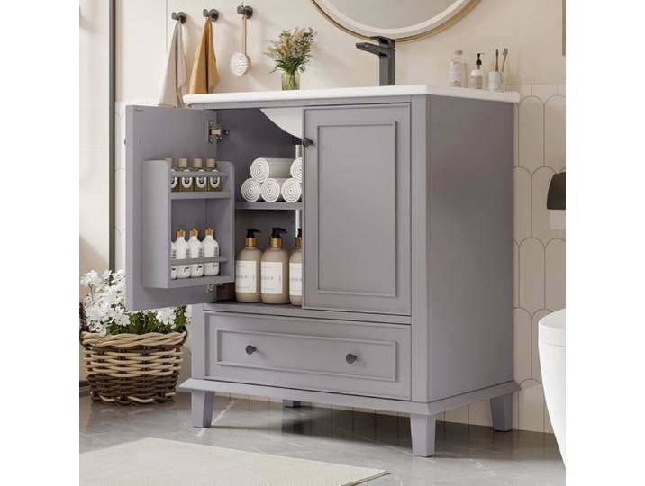 Meuble salle de bain avec vasque Armoire salle de bain avec grand espace de rangement Ensemble meuble salle de bain 76x46x87 cm