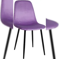 Décoshop26 - Schlichter Esszimmerstuhl mit schwarzen Metallbeinen und violettem Samtsitz 10_0002066