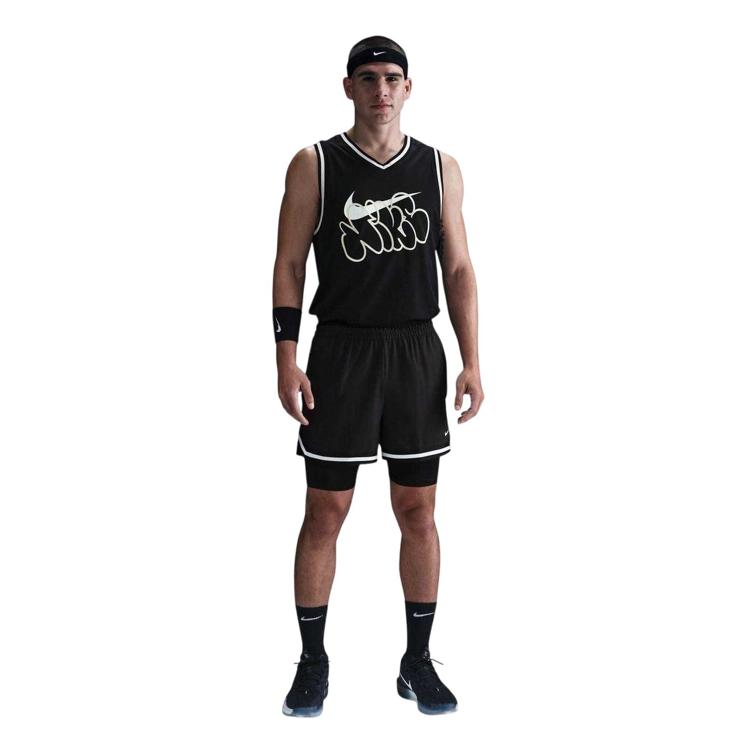 Nike Heren 2 in 1 Basketbal Shorts (Zwart/Wit)
