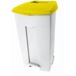 Mülltonne Orgavente Contiplast Abfallbehälter 120L weiß-gelb aus Kunststoff, HACCP gerecht, mit breitem Fußpedal, fahrbar