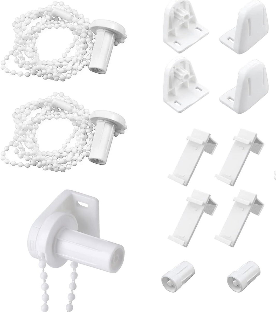 Rolgordijn Ophanging Set Wit voor 17 mm Buizen - Ketting Reparatie en Boorvrije Montage