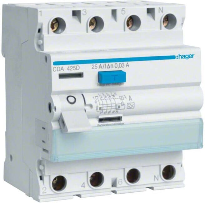 Hager FI-Schutzschalter 4pol. 25A/30mA, 6kA CDA425D)