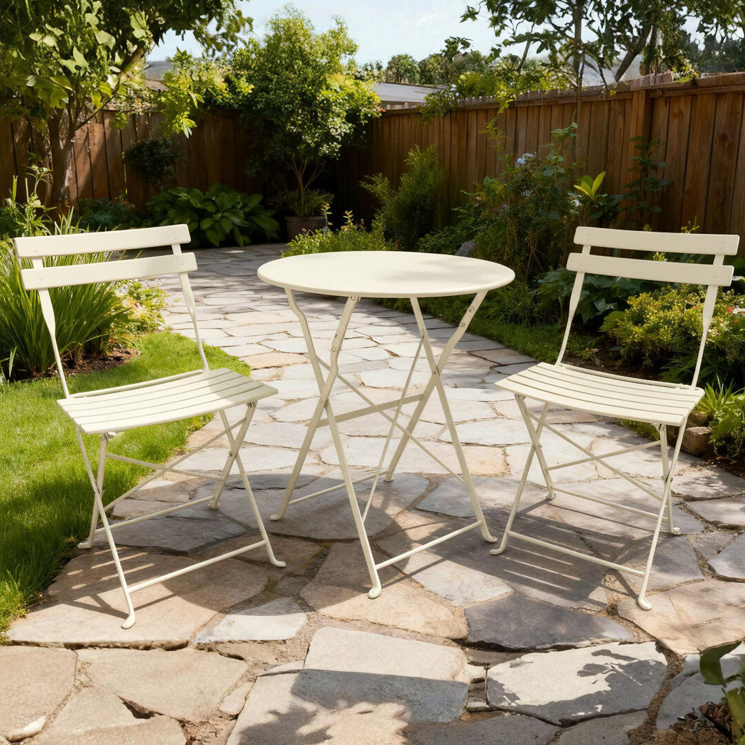Marlow Home Co. Clifton 2 Person Patio Bistro Table and Chair Set Cream 2