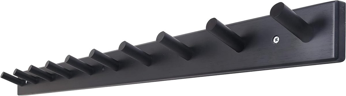 Zwarte bamboe wandkapstok voor jassen en accessoires, Lengte: 99 cm