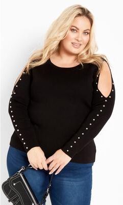 Plus Size Women's Cold Shoulder Full Length Sleeves Sweater by Avenue in Black (Size 26/28)
