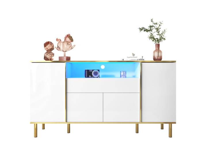 Buffet commode noire brillante avec 1 tiroir commode commode de chambre buffet noir brillant 150 L x 40 B x 80H cm Blanc