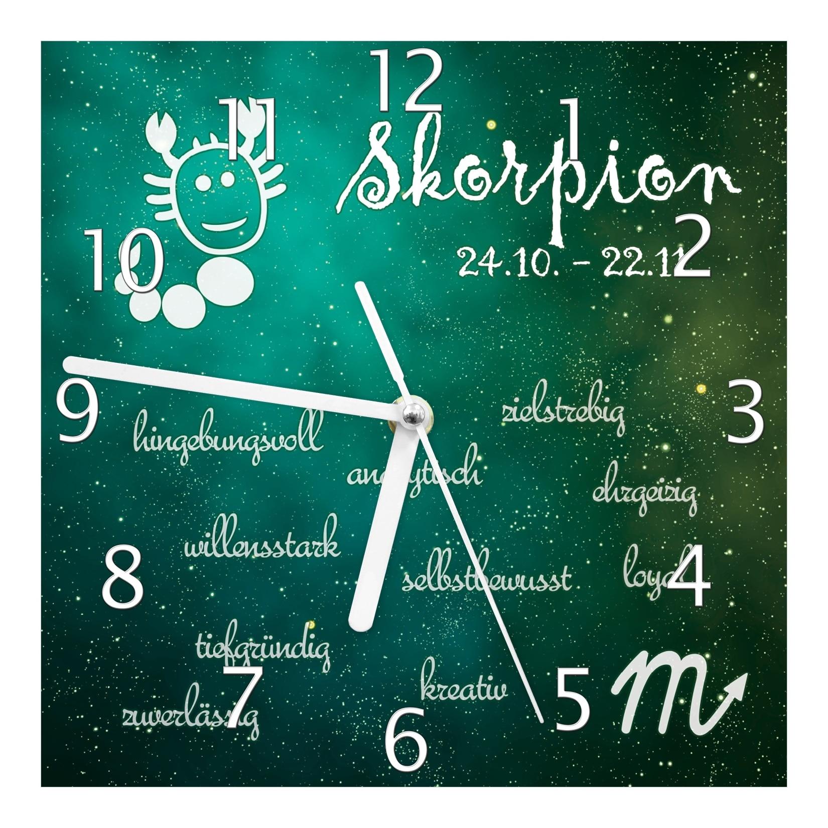 Wallario Uhr 20 x 20 cm, weiße Zeiger Sternzeichen Skorpion