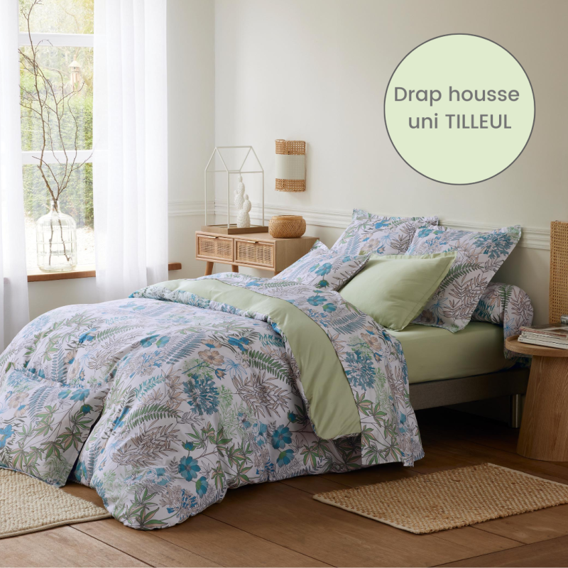 Drap housse satin Tradilinge uni TILLEUL (Anaïs Lagon) (Couleur : Tilleul)