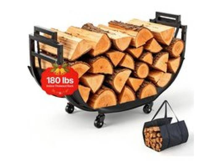 VEVOR Kaminholzregal Brennholzregal Feuerholzregal Kaminholzständer 805 mm, für Kamin & Ofen im Wohnzimmer Terrasse & Balkon, Stahlkonstruktion, Tragfähigkeit 80 kg, 4 Feststellbare Lenkrollen, Schwarz