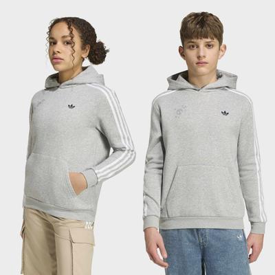 Kapuzensweatshirt ADIDAS ORIGINALS "GRAFIK-HOODIE, LOCKER GESCHNITTEN", Mädchen, Gr. 164, medium grau heather, weiß, Obermaterial: 70% Baumwolle, 30% Polyester, normal, Rundhals, angesetztes Bündchen, Sweatshirts