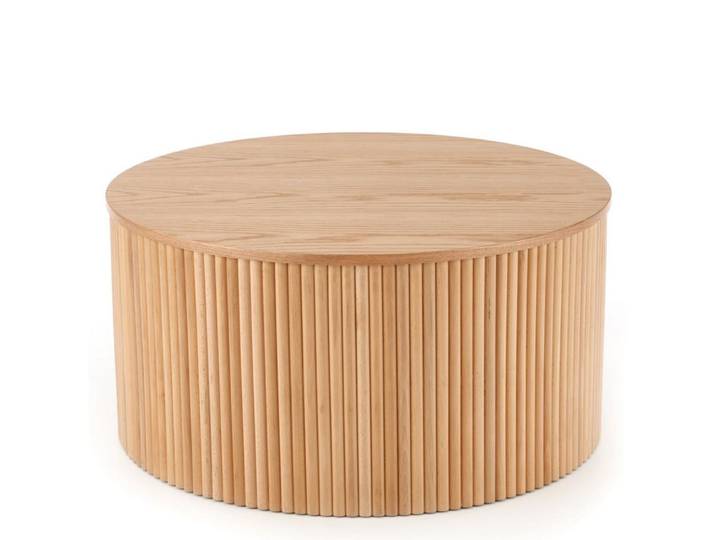 Table basse ronde avec placage en bois massif