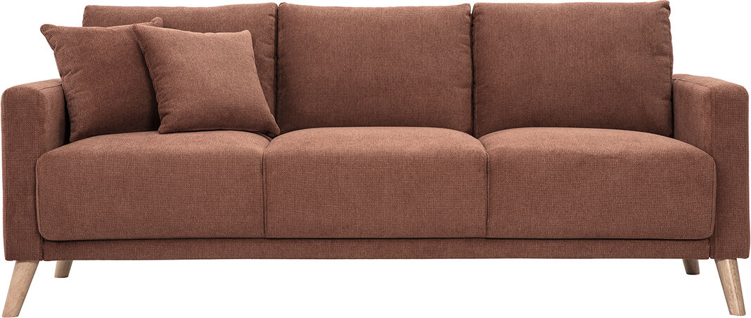 Miliboo 3-Sitzer Sofa in gebrannter Erde Chenille Stoff und hellem Holz MUNIK