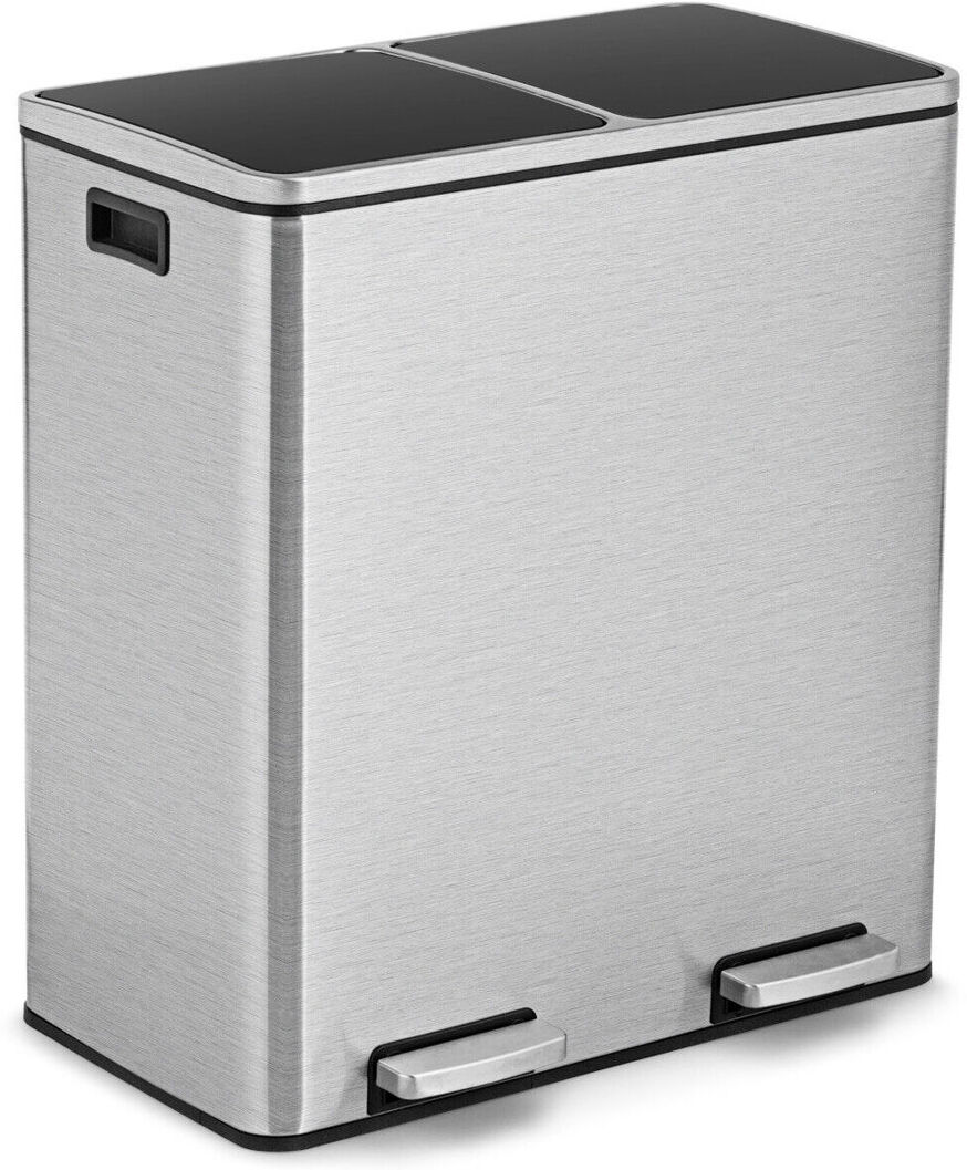 Ebern Designs Stainless Steel Step On Recycling Bin Silver 60L