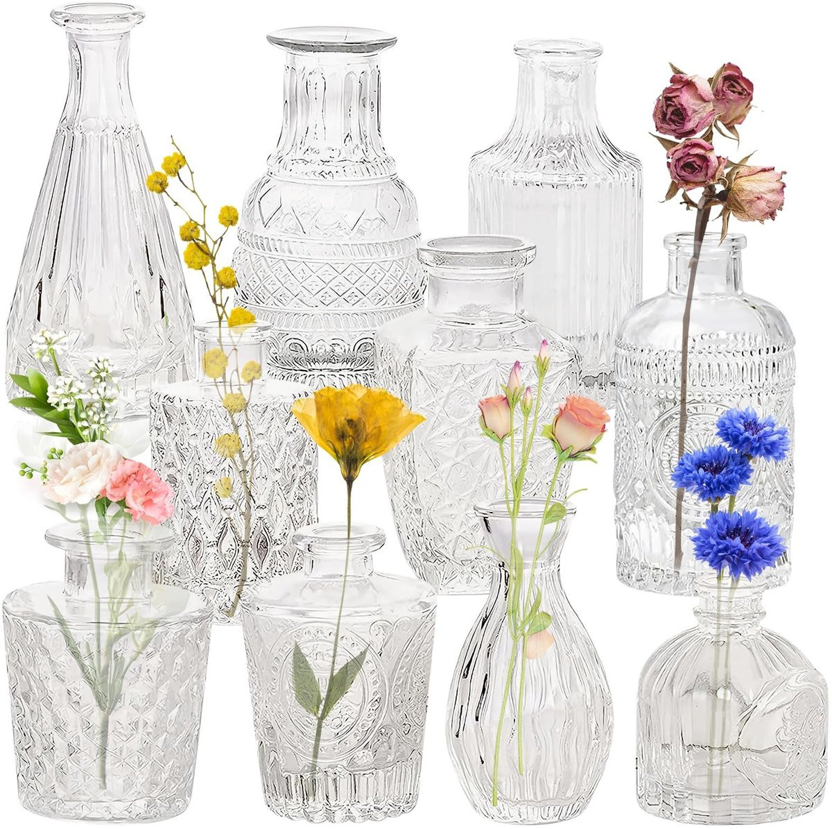 Set van 10 mini glazen vazen voor tafeldecoratie