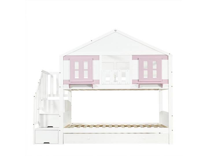 Komhtom Hausbett 90x200cm mit Stabiler Lattenrost, Weiß+Rosa, Holz, Mode, 99x217 cm, Babymöbel & Kindermöbel, Kinderzimmer & Jugendzimmer, Kinderbetten, Spielbetten