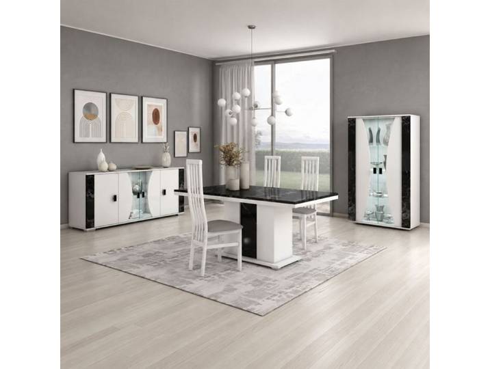 Séjour complet avec vitrine blanc et aspect marbre noir - TAHOE