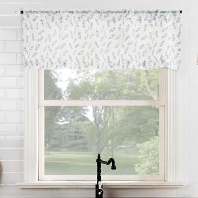 No. 918 Hawthorne Floral Leaf Sheer Rod Pocket 1-Piece Kitchen Curtain Valance
