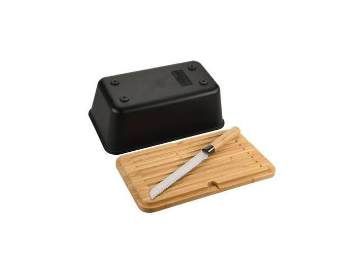 Brotkasten KESPER Brotbox , schwarz, B:20cm, Bambus, Melamin, Lebensmittelaufbewahrungsbehälter, Brotkasten, inkl. integriertem Brotmesser